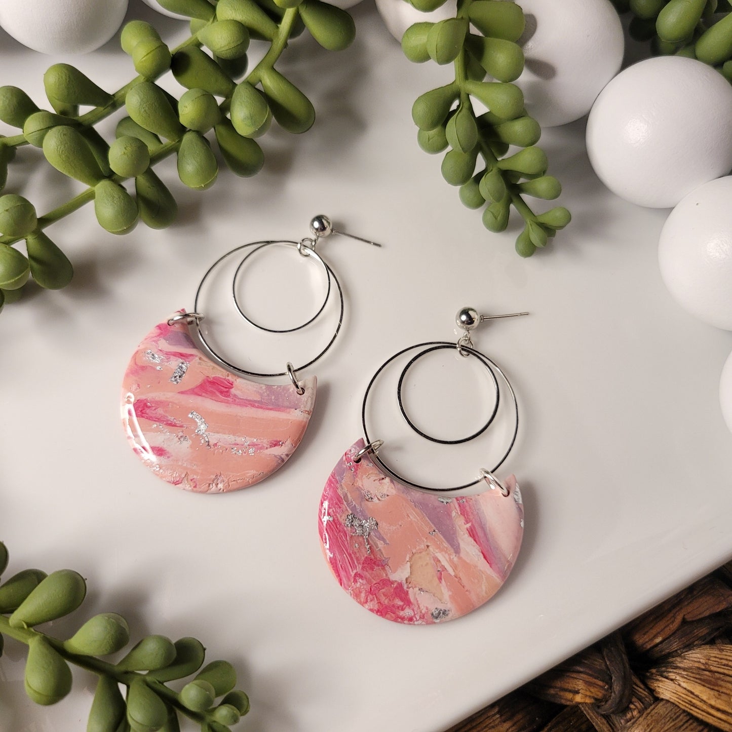Sweetheart | Wide Moon | Circle Accents | Stud Top | Silver | Clay