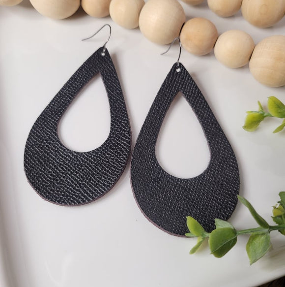 Black | XLarge Cutout Teardrop | Earring |  Genuine Leather