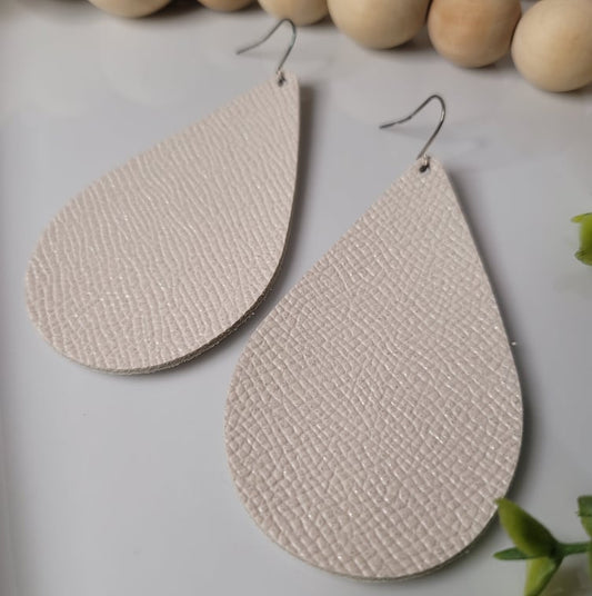 White Sparkle | XLarge Teardrop | Earring | Genuine Leather
