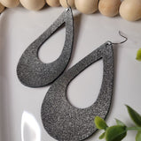 Glamorous Glitter | XLarge Cutout Teardrop | Earring | Gusty Gunmetal | Genuine Leather