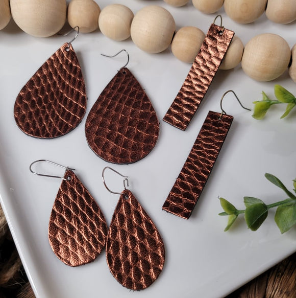 Copper Metallic | Genuine Leather | Earrings | Multiple Sizes