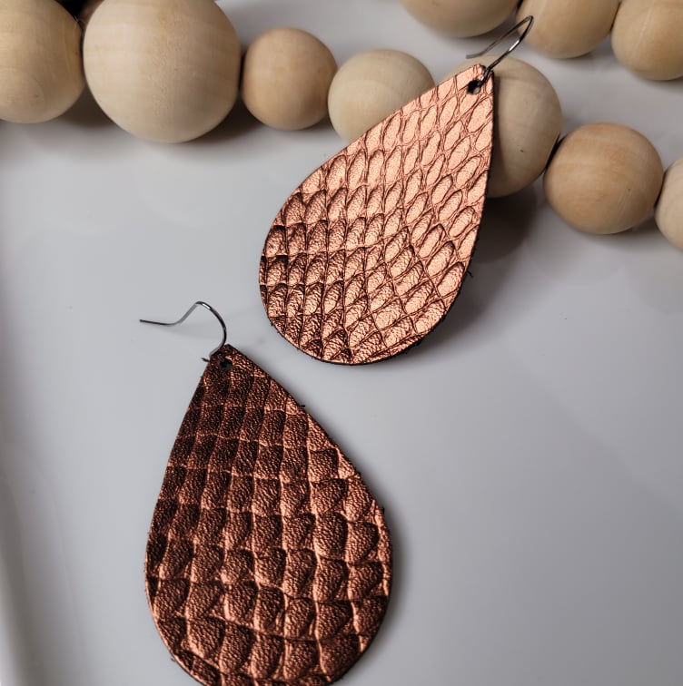 Copper Metallic | Genuine Leather | Earrings | Multiple Sizes