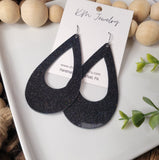 Glamorous Glitter | XLarge Cutout Teardrop | Earring | Beyond Black | Genuine Leather