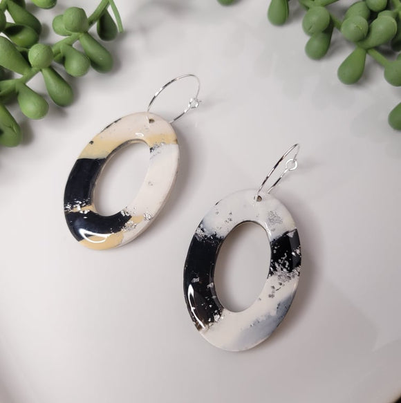 Class Act | Oval Cutout | Silver Hoop | Clay Earring | Neutrals | Silver Accents