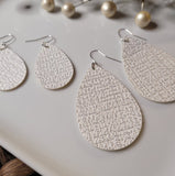 White | Silver Sparkle | Teardrop | Faux Leatherette | Earrings