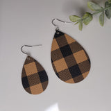 Black & Brown | Buffalo Plaid | Teardrop Earrings