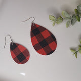 Red & Black | Buffalo Plaid | Teardrop Earrings