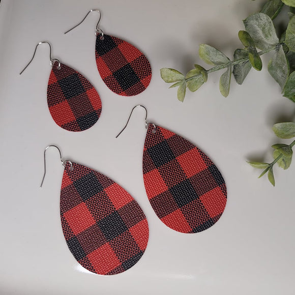 Red & Black | Buffalo Plaid | Teardrop Earrings