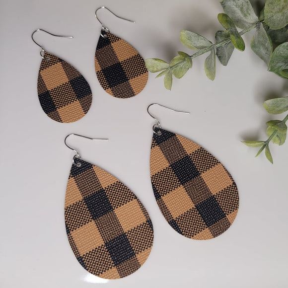 Black & Brown | Buffalo Plaid | Teardrop Earrings