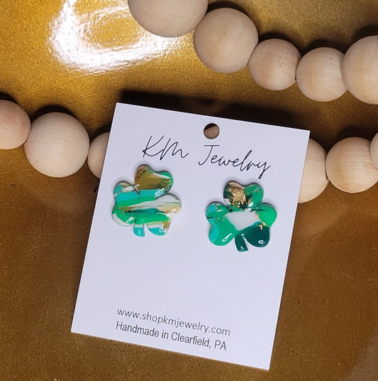 Lucky | Shamrock | Large Stud | Gold | Clay