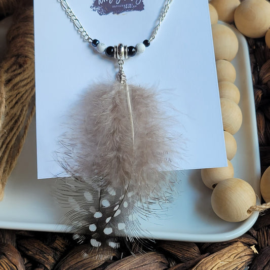 Black White | Genuine Feather | Gemstones | Necklace
