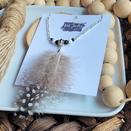 Black White | Genuine Feather | Gemstones | Necklace