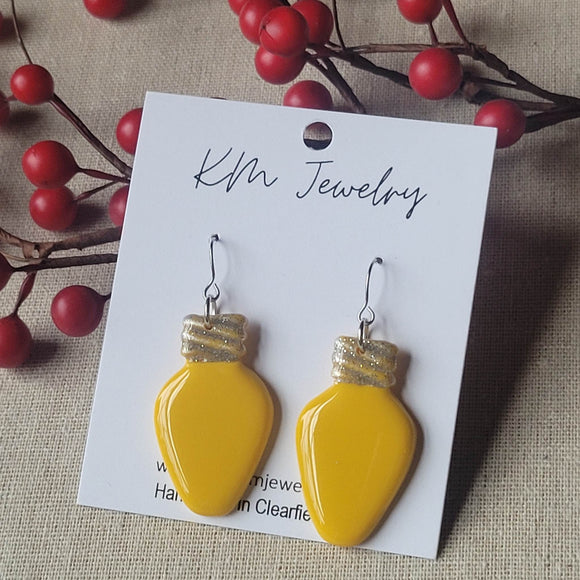 Holiday Bulb | Yellow | Earrings | Clay