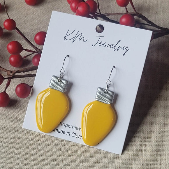 Holiday Bulb | Yellow | Earrings | Clay