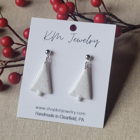 Holiday Tree | Snowy | Stud Top | Earrings | Clay