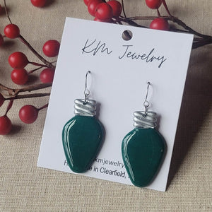 Holiday Bulb | Green | Earrings | Clay