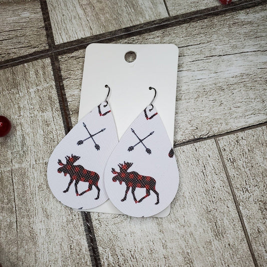 Large Teardrop | Buffalo Plaid Bear | Moose | Holiday earrings