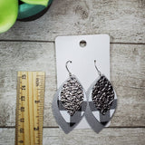 Layered Leaf Earrings - Metallic Silver, Black + While Buffalo Plaid, Silver