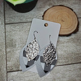 Layered Leaf Earrings - Metallic Silver, Black + While Buffalo Plaid, Silver