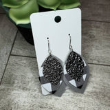 Layered Leaf Earrings - Metallic Silver, Black + While Buffalo Plaid, Silver