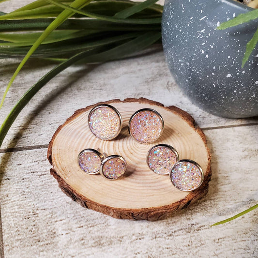 Druzy Stud | Light Multi-Colored | Earrings | Faux Druzy | Multiple Sizes