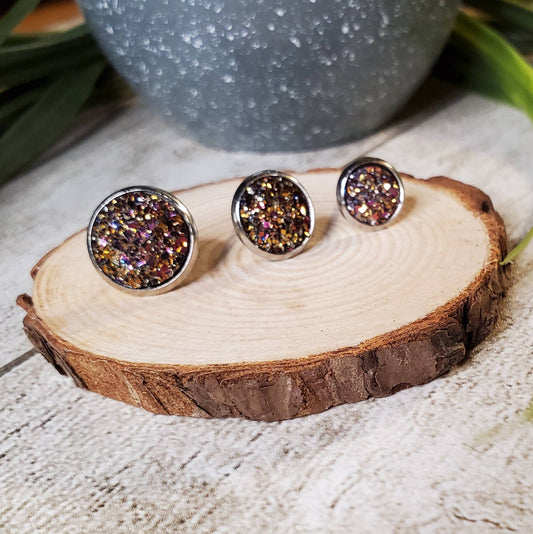 Druzy Stud | Dark Multi-Colored | Earrings | Faux Druzy | Multiple Sizes