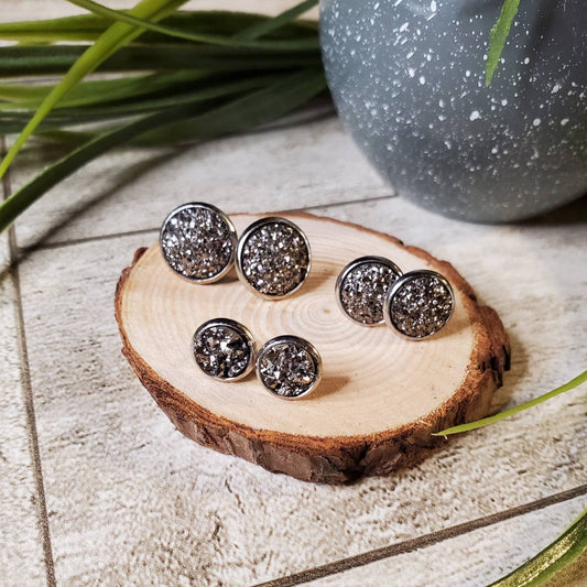 Druzy Stud | Gunmetal | Earrings | Faux Druzy | Multiple Sizes