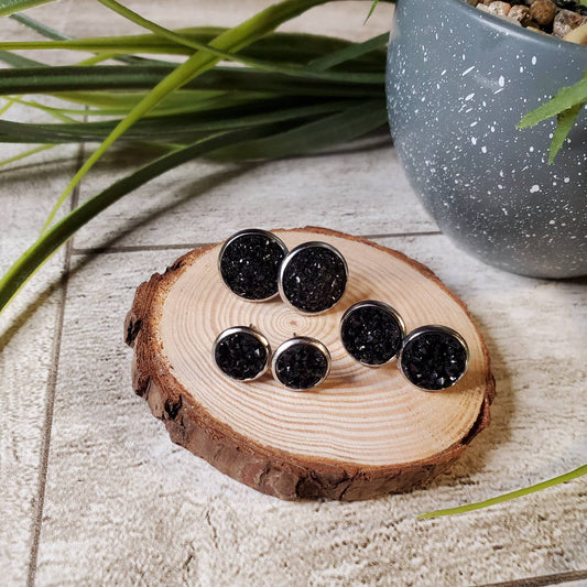 Druzy Stud | Black | Earrings | Faux Druzy | Multiple Sizes