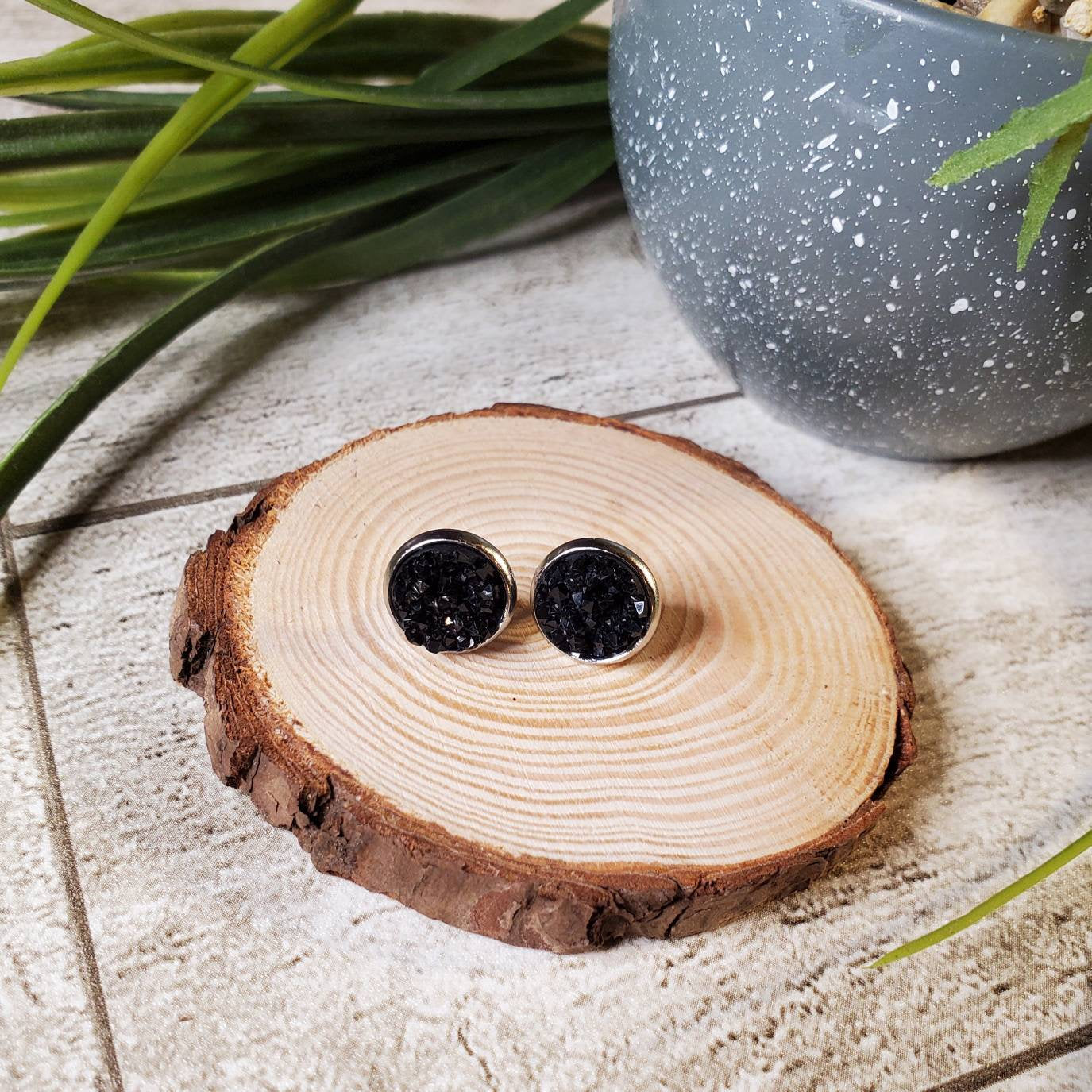 Druzy Stud | Black | Earrings | Faux Druzy | Multiple Sizes
