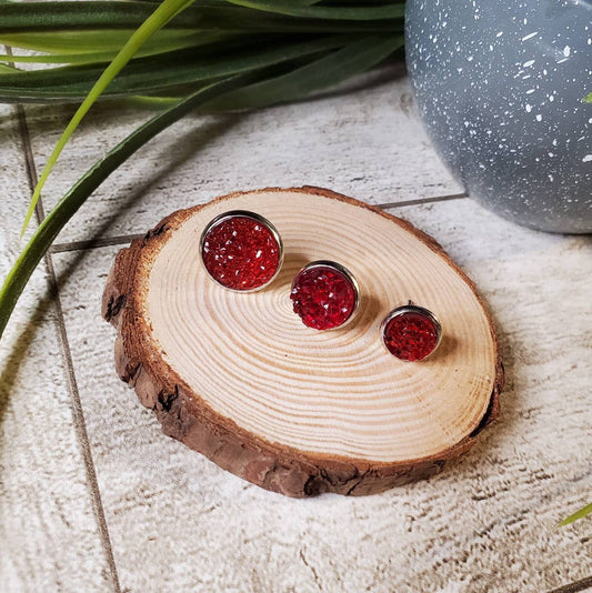 Druzy Stud | Red | Earrings | Faux Druzy | Multiple Sizes