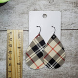 Tan Black Red plaid Teardrop Earrings