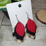 Leaf Layered Earrings | Red velvet, Black Sparkle, Tan, Black & Red Plaid faux leather