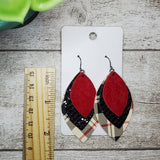 Leaf Layered Earrings | Red velvet, Black Sparkle, Tan, Black & Red Plaid faux leather