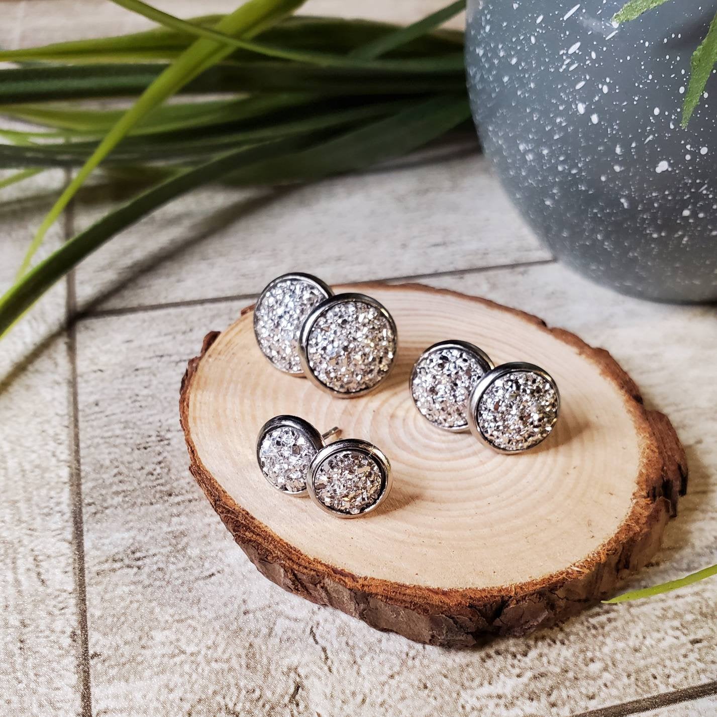 Druzy Stud | Silver | Earrings | Faux Druzy | Multiple Sizes