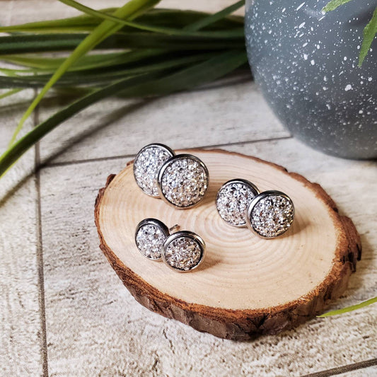 Druzy Stud | Silver | Earrings | Faux Druzy | Multiple Sizes