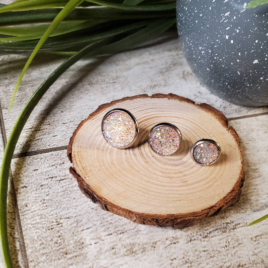 Druzy Stud | Light Multi-Colored | Earrings | Faux Druzy | Multiple Sizes