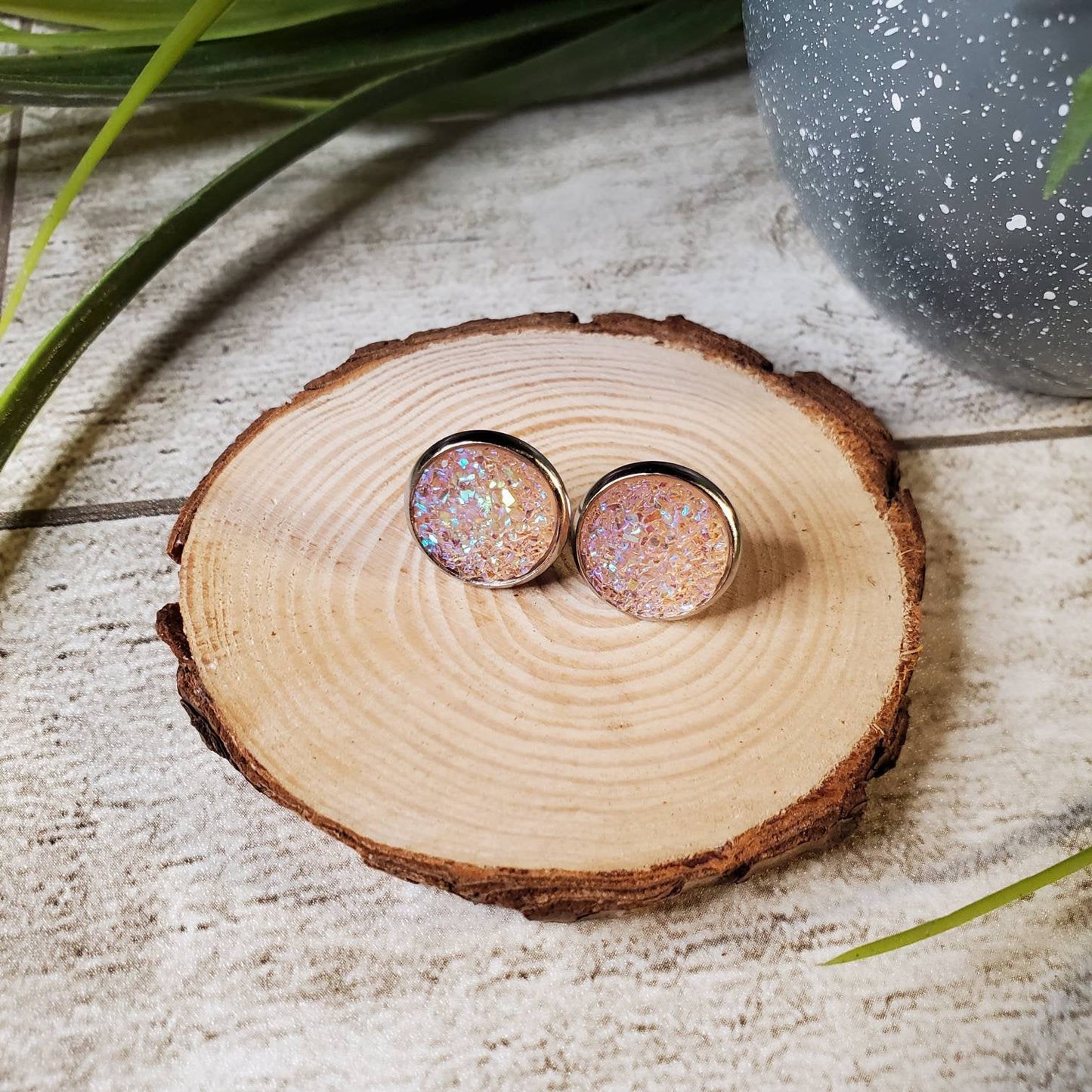 Druzy Stud | Light Multi-Colored | Earrings | Faux Druzy | Multiple Sizes