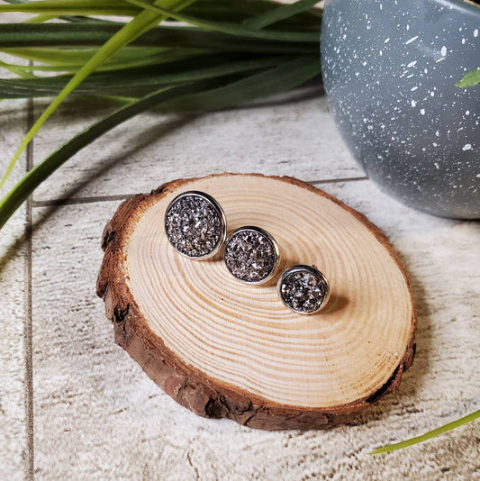 Druzy Stud | Gunmetal | Earrings | Faux Druzy | Multiple Sizes