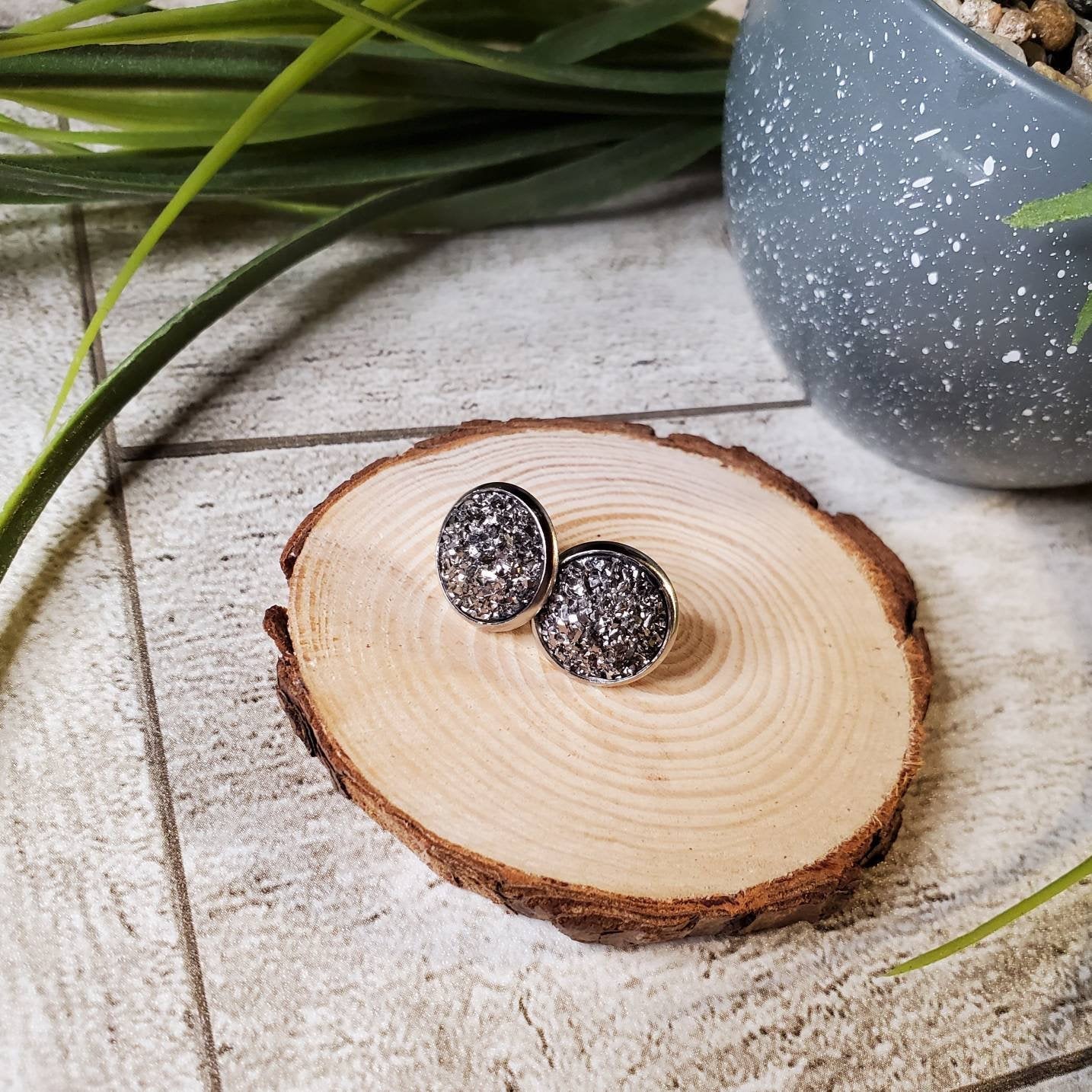 Druzy Stud | Gunmetal | Earrings | Faux Druzy | Multiple Sizes