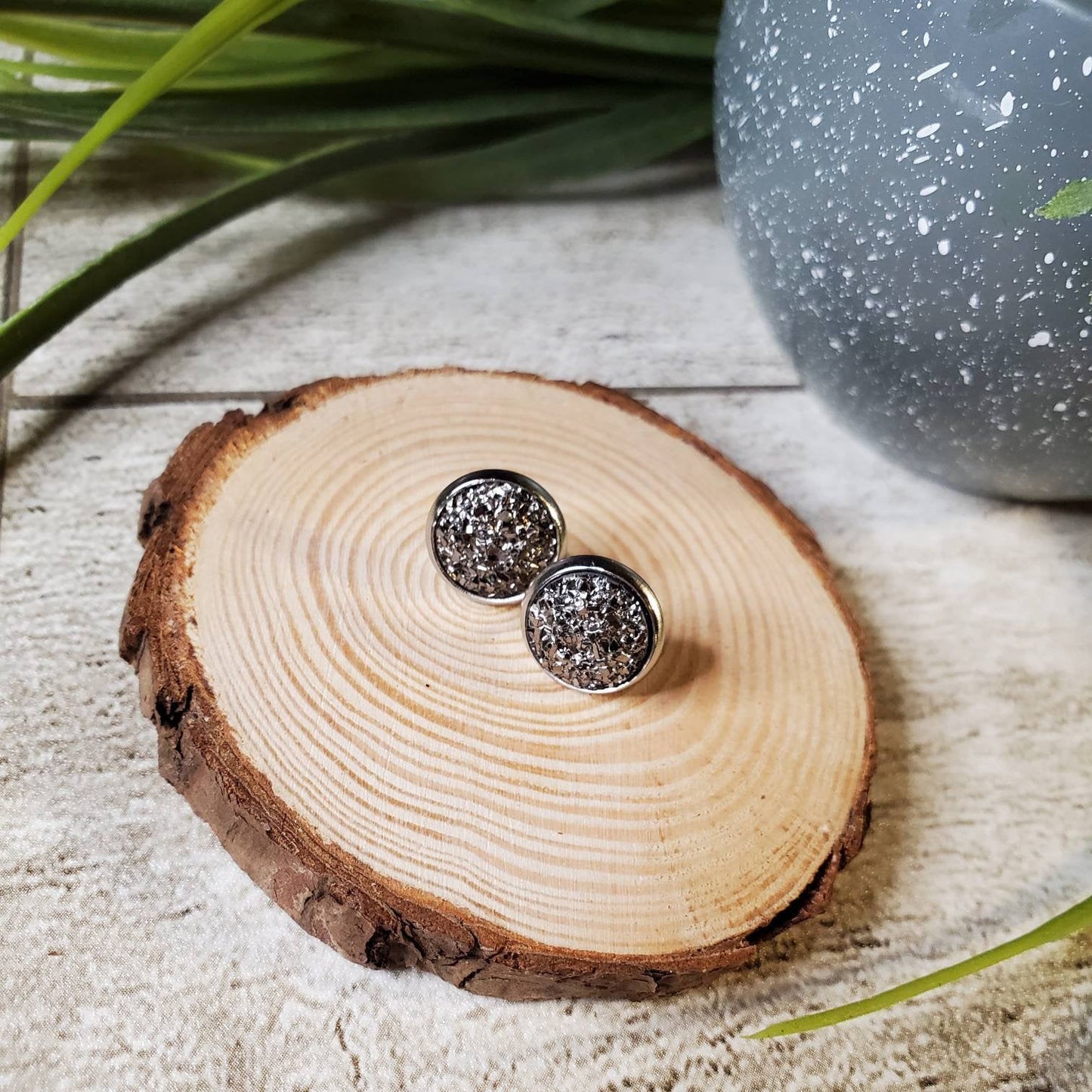 Druzy Stud | Gunmetal | Earrings | Faux Druzy | Multiple Sizes