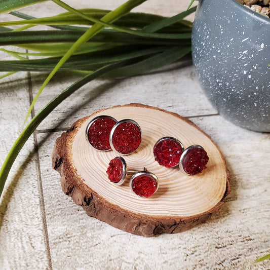 Druzy Stud | Red | Earrings | Faux Druzy | Multiple Sizes